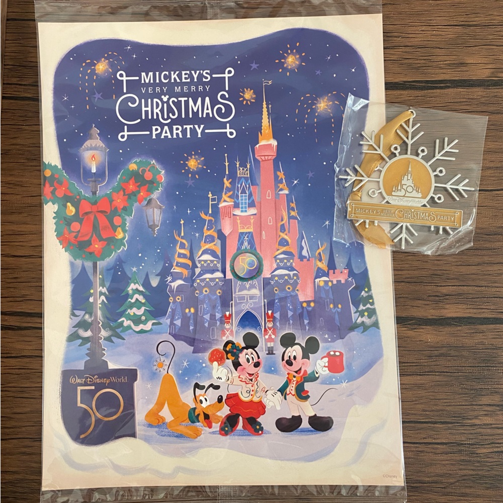 2022 Disney Mickey's Very Merry Christmas Party Poster & Snowflake Ornament